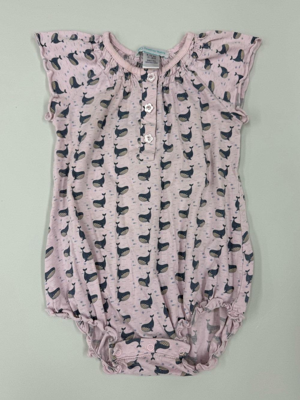 9-12M Feather Baby Onesie Whales